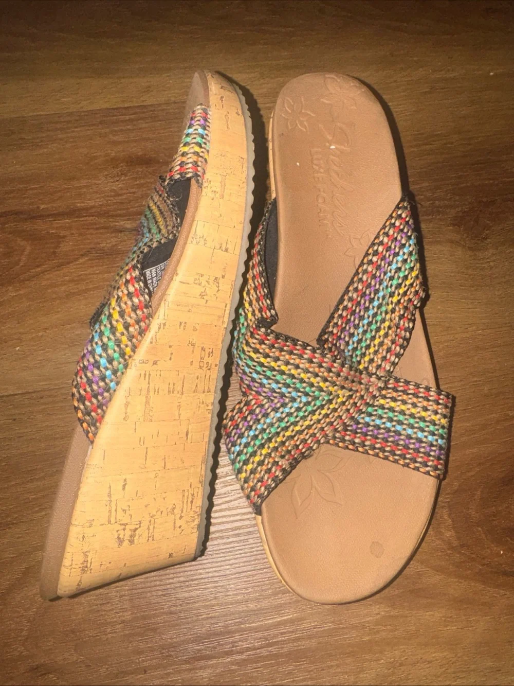 Skechers Beverlee Delighted Rainbow Multi Color Wedge Heel Sandals Womens 9.5
